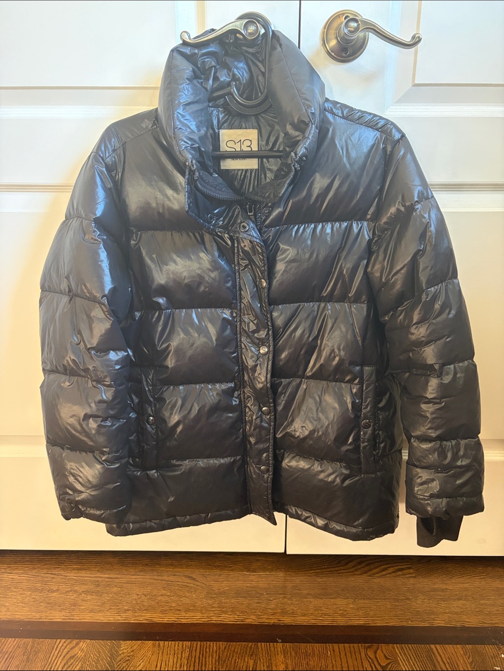 S13 Shiny Black Puffer Jacket - Women's Quilted Coat